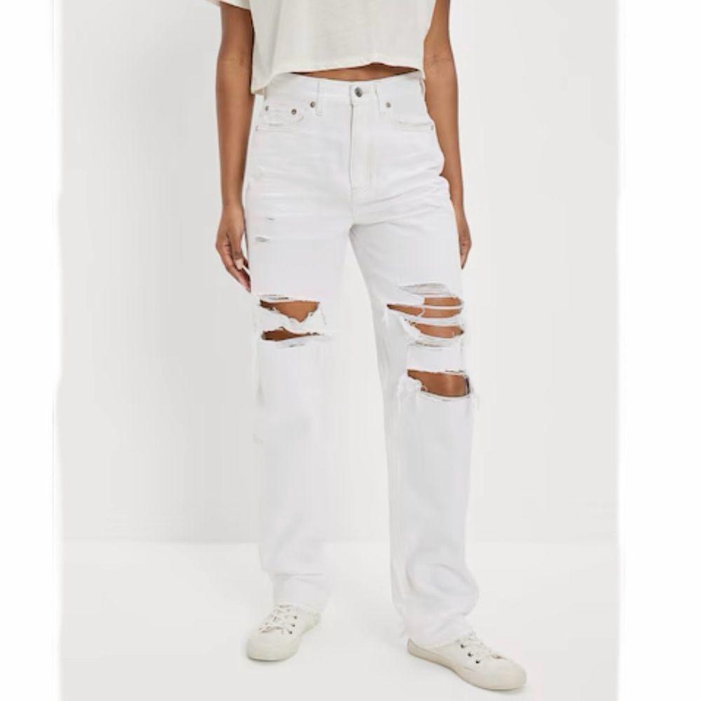 American Eagle Outfitters White Highest Rise Baggy Straight Jeans